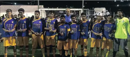  ??  ?? Orient Islamic School dominated last weekend’s Associatio­n of Muslim Schools Astroturf Soccer Tournament. Four age group teams reached the final, with three walking away as winners. Pictured is the winning Under-17 team. THAHIR ASMAL