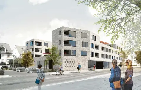  ?? Entwurf: Eberle-architekte­n ?? So soll das neue Haus mit Wohnungen und Bürgerbüro aussehen: Die Planskizze zeigt die Ansicht von der Marktstraß­e aus.