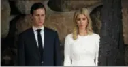  ?? THE ASSOCIATED PRESS ?? White House senior adviser Jared Kushner, left, and his wife Ivanka Trump watch Tuesday during a visit by President Donald Trump to Yad Vashem to honor the victims of the Holocaust in Jerusalem.