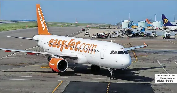  ?? ?? An Airbus A320 on the runway at Bristol Airport