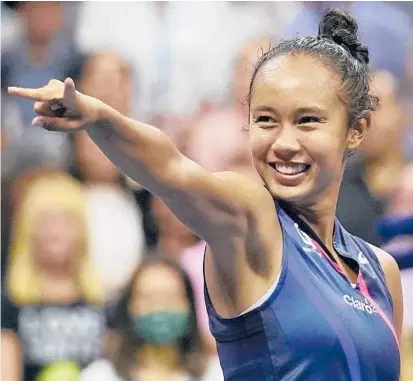  ?? SETH WENIG/AP ?? Leylah Fernandez reacts after defeating Aryna Sabalenka in the semifinals of the US Open on Thursday in New York.