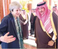  ??  ?? Crown Prince Mohammed bin Naif receives British Prime Minister Theresa May in Riyadh Tuesday. (SPA)