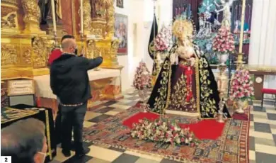  ??  ?? 1. El obispo de Huelva, Santiago Gómez, presidió la función principal de la Virgen de los Dolores. 2. Nuestra Madre y Señora de los Dolores de Vera Cruz, expuesta a la veneración en la iglesia de la Concepción. 3. La Virgen del Prado en su Dolor, que ayer celebró la función principal en la parroquia de San Pablo.