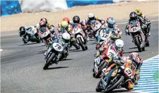  ??  ?? LEADER OF THE PACK: Ruché Moodley (number 21) leads the bunch in a recent race during the 2021 season of the European Talent Cup