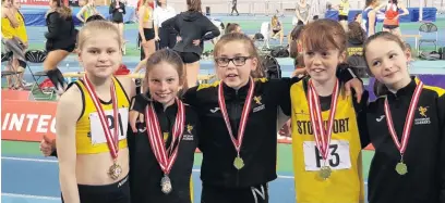  ??  ?? ●»Under 11 girls relay team at the Tom Pink Relays in Sheffield.