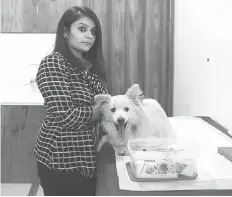  ??  ?? Vet Aman Kaur performs acupunctur­e treatment on pet dog Goldie.