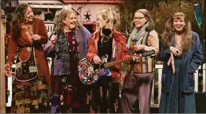  ?? Will Heath / NBC via TNS ?? From left, Heidi Gardner, Aidy Bryant, Michelle Zauner of musical guest Japanese Breakfast, Kate McKinnon and host Natasha Lyonne appear in a sketch during the season finale of “Saturday Night Live” on Saturday.