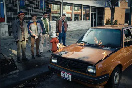  ?? APPLE TV+ PHOTOS ?? Forrest Goodluck, left, Tom Holland, Kyle Harvey and Michael Gandolfini appear in a scene from “Cherry.”