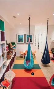  ??  ?? 4
4 Chair pods for each child hang in the basement playroom, which was excavated to increase the ceiling height from six and a half feet to over eight feet.