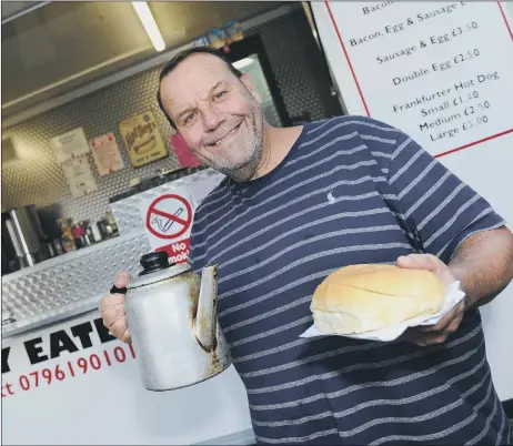  ??  ?? FREE BAPS Billy Willett, owner of the Happy Eater in Commercial Road, Portsmouth