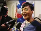  ?? JASON GETZ/ AJC ?? Atlanta mayoral candidate Keisha Lance Bottoms speaks to members of the media during her election watch party at the Hyatt Regency.