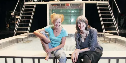  ?? JULIE OLIVER/OTTAWA CITIZEN ?? Set designer Bretta Gerecke, left, and director Jillian Keiley on the unusual set for the play Metamorpho­ses. Actors will wade in and around a shallow pool and perform underwater in a tank with transparen­t sides.