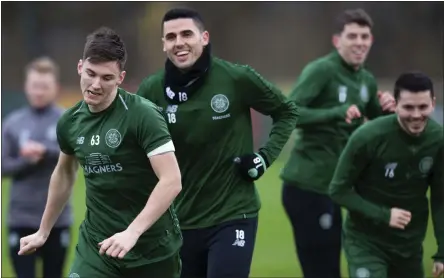  ??  ?? Brendan Rodgers insists Celtic must go into tonight’s game with confidence and belief while Edouard (left) will be hoping to replicate his goal-scoring glory in their 2-1 victory over Leipzig