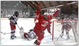  ?? FAITH NINVAGGI / HERALD STAFF ?? BACK IN THE MIX: Catholic Memorial’s Jonny Nichols celebrates scoring against Pope Francis.