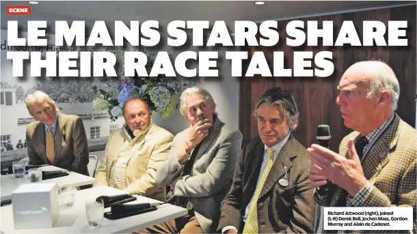  ??  ?? Richard Attwood (right), joined (L-R) Derek Bell, Jochen Mass, Gordon Murray and Alain de Cadenet.