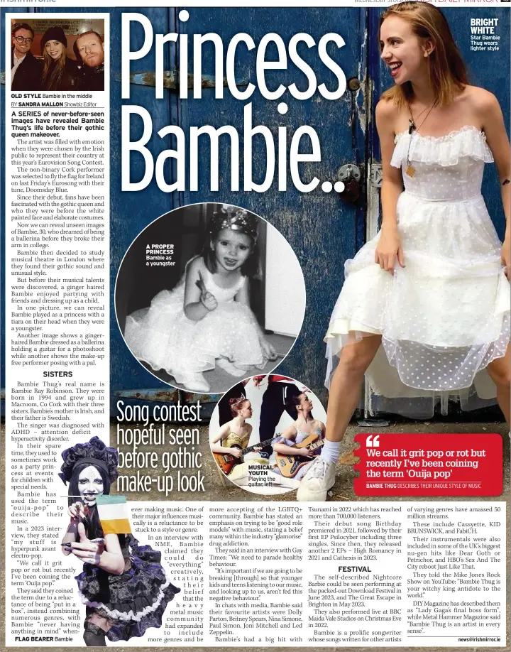  ?? ?? A PROPER PRINCESS Bambie as a youngster
MUSICAL YOUTH Playing the guitar, left
BRIGHT WHITE Star Bambie Thug wears lighter style