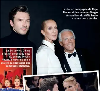  ??  ?? La star en compagnie de Pepe Munoz et du couturier Giorgio Armani lors du défilé haute couture de ce dernier.