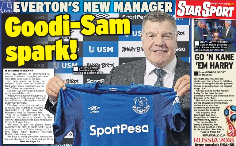  ??  ?? ®ÊGÊ ETTING SHIRTY: Sam Allardyce is unveiled as Everton boss