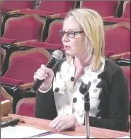  ?? (Courtesy Photo/YouTube) ?? Shannon Tisher, assistant superinten­dent for the Springdale School District, explains Tuesday the district’s plan for graduation ceremonies during the School Board meeting.