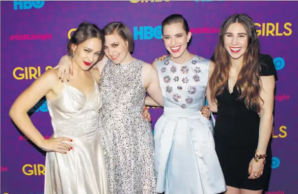  ?? LUCAS JACKSON / REUTERS ?? Cast members of the HBO show Girls(left to right) Jemima Kirke, Lena Dunham, Allison Williams and Zosia Mamet arrive for the premiere of the third season of the show in New York.