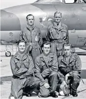  ??  ?? Bairsto (top right) with the Fighting Cocks, No 43 Squadron’s aerobatic formation team