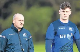  ??  ?? Magnus Bradbury, right, at training alongside Gregor Townsend.