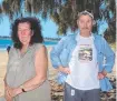  ?? Protest spokeswoma­n Elvyn Smith and David Avenell at Queens Beach in Bowen. ??