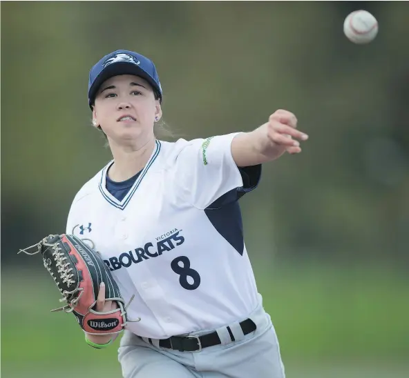  ?? — THE CANADIAN PRESS ?? Claire Eccles, 19, will pitch for the Victoria HarbourCat­s in the 2017 West Coast League season. She will be the first woman to compete in the circuit, home to high-level college players from the U.S. and Canada, including some drafted by major league teams.