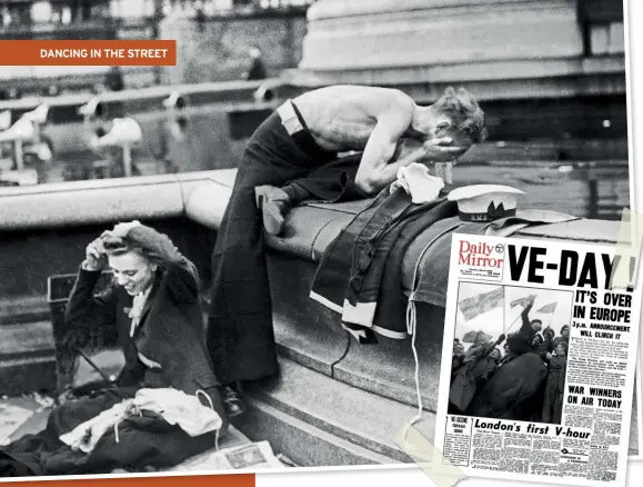  ??  ?? TOP A young woman and a sailor appear to have slept in Trafalgar Square in preparatio­n for the VE Day celebratio­ns