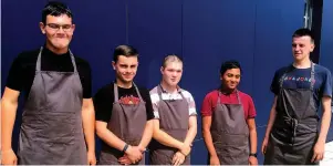  ??  ?? The young chefs who made free lunches for children on holiday schemes in Cardiff. From left, Nathan Stephenson, Lewis Craven, Wesley Roberts, Arif Ahmed and Connor Beach