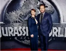  ?? KEVIN WINTER/GETTY IMAGES ?? Bryce Dallas Howard, left, and Chris Pratt are filming Jurassic World 2.