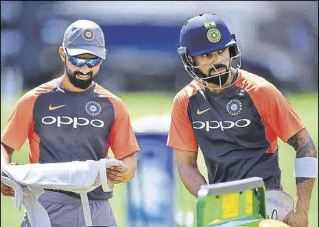  ?? AFP ?? India vice captain Ajinkya Rahane (left) and captain Virat Kohli during a practice session at Lord’s on Tuesday.