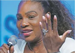  ?? JOHN LOCHER/ASSOCIATED PRESS ?? Tennis star Serena Williams speaks Friday in Las Vegas, Nev. According to data compiled by officials at Grand Slam tournament­s for the past 20 years, men are penalized more often for verbal abuse.