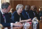  ?? — AFP ?? Prime Minister Theresa May hosts a meeting with leaders and representa­tives of Caribbean countries, at 10 Downing Street in central London, on Tuesday.