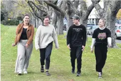  ?? PHOTO: GREGOR RICHARDSON ?? Walking the talk . . . University of Otago students (from left) Te Kahurangi Skelton (22), Tasha Burton (23), Nick Parata (21) and Lisa van Halderen (32) are exercising for 31 minutes every day during May, to raise funds for Youthline.