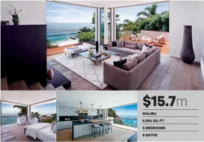  ??  ?? $15.7m
MALIBU 6,904 SQ. FT. 5 BEDROOMS 6 BATHS