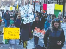  ?? DARREN MAKOWICHUK FILES ?? Hundreds of anti-mask protesters came out for the Walk for Freedom march at City Hall on Nov. 21. They have a responsibi­lity to care for others, says columnist Licia Corbella.