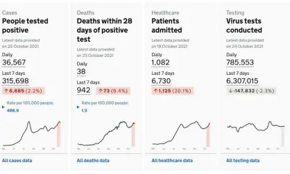  ?? ?? Covid dashboard reports latest statistics. Photograph: Gov.UK