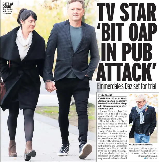  ??  ?? DATE AT COURT Star Jordon with Laura yesterday ALLEGATION­S Andy Potts