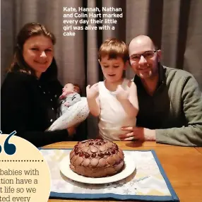  ??  ?? Kate, Hannah, Nathan and Colin Hart marked every day their little girl was alive with a cake