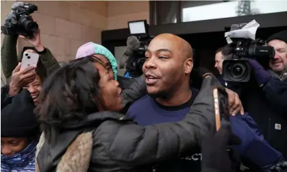  ?? Photograph: Mark Vancleave/AP ?? Marvin Haynes is hugged as he walks out of Minnesota correction­al facility in Bayport on 11 December.