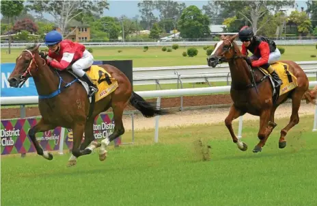  ?? Photo: Matthew Elkerton ?? WE’RE HOME: Apprentice Leah Kilner winning on She’s Choosie at the Clarence River Jockey Club’s Australia Day meeting.