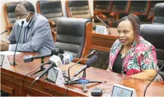  ?? ?? Informatio­n, Publicity and Broadcasti­ng Services Minister Monica Mutsvangwa addresses journalist­s during a post-Cabinet briefing while Chief Secretary to the Cabinet and President, Dr Misheck Sibanda, looks on in Harare yesterday