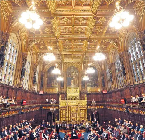  ??  ?? Inside the Upper House, where peers last night voted through an amendment to the Brexit Bill by 358-256. They will vote on a further amendment before it goes back to MPs