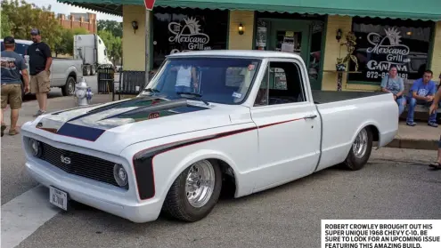  ??  ?? ROBERT CROWLEY BROUGHT OUT HIS SUPER UNIQUE 1968 CHEVY C-10. BE SURE TO LOOK FOR AN UPCOMING ISSUE FEATURING THIS AMAZING BUILD.
