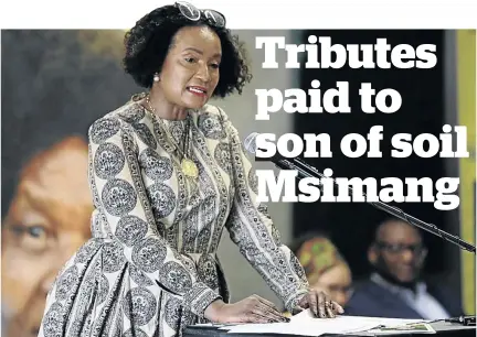  ?? / THULANI MBELE ?? Gugu Mtshali speaking at the memorial service of former ANC treasurer-general Mendi Msimang who died this week at the age of 90.