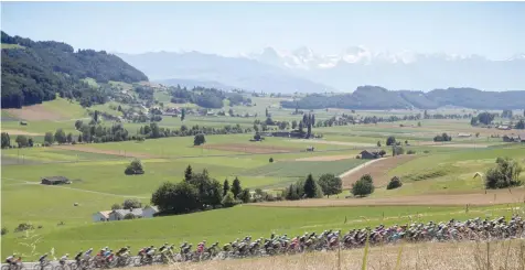  ?? — AFP ?? The pack rides during the 184,5 km seventeent­h stage of the 103rd edition of the Tour de France cycling race on Wednesday between Berne and Finhaut-Emosson.