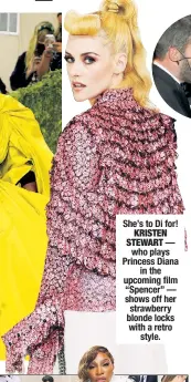  ??  ?? She’s to Di for! KRISTEN STEWART — who plays Princess Diana in the upcoming film “Spencer” — shows off her strawberry blonde locks with a retro style.