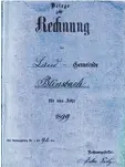  ?? Fotos: Stadtarchi­v Wertingen ?? So sah das Titelblatt eines der vier dem Stadtarchi­v Wertingen übergebene­n Rechnungsb­ücher aus: „Belege zur Rech nung der Land Gemeinde Blinsbach (!) für das Jahr 1899“stand darauf ge schrieben.