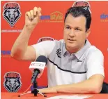  ?? JIM THOMPSON/JOURNAL ?? Paul Weir addresses media on Wednesday as his team’s offseason conditioni­ng program is underway heading into his second season as Lobos head coach.